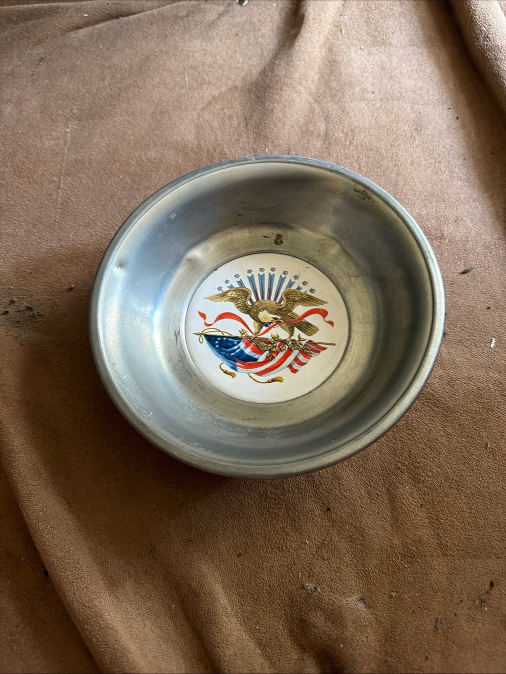 Patriotic Eagle Pewter Bowl with American Flag Motif
